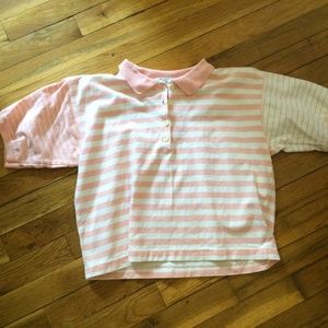 Vintage 1980s peach striped polo crop top